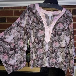 LADIES V NECK BLOUSE SATIN TRIM